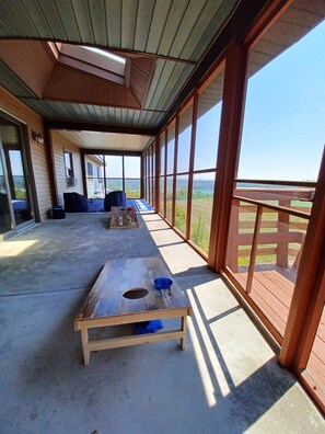 Screened porch for morning yoga
