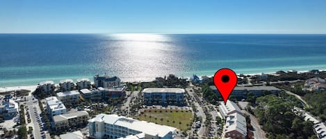 Aerial View of Gulf Place with Gulf of Mexico in Background. 