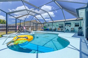 Large Pool Deck with Privacy Fence 