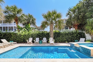 Pool area with hot tub