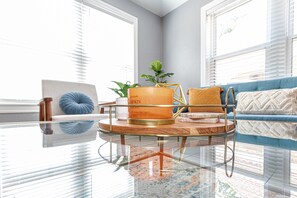 Interior design shot of the living room coffee table