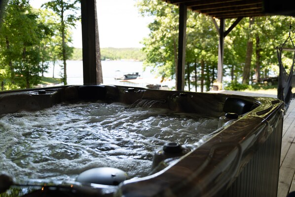 Lakefront Home: Relaxing view of the lake from the hot tub on the lower deck!