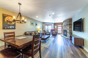 Dining area into living room.