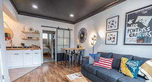 Modern living space with sleek design in the heart of Downtown Redding. Perfect for relaxation or work.