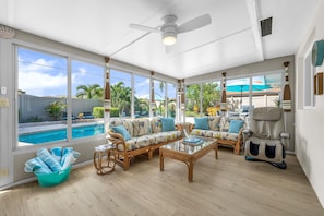 This charming 3-bed, 2-bath spot is tucked away in a peaceful coastal spot, making it perfect for families and friends looking to chill.