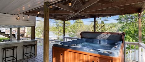 Covered Hot Tub with Bar Seating Area