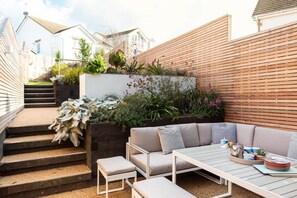Outdoor space at 6 The Strand, Porth, self catering, Cornwall.