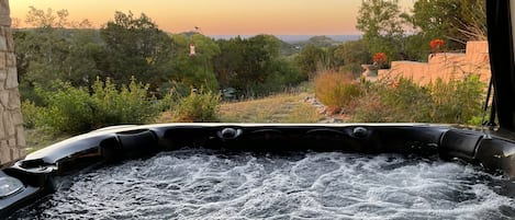 Private Hot tub with gorgeous hill country views.