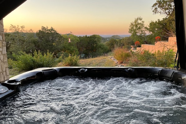 Private Hot tub with gorgeous hill country views.