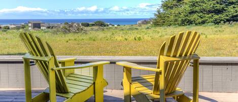 Partial ocean view & deck seating