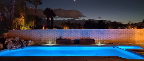 Pool and spa at night time