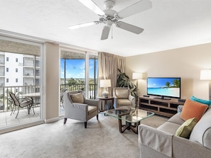 Living Room - Balcony Access, Ocean Views, Sleeper Sofa + TV