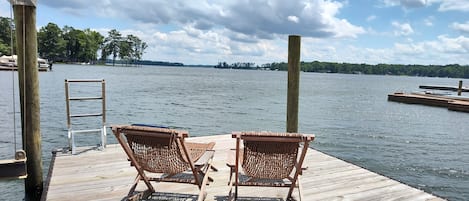 floating dock with Key West Hammock company chairs