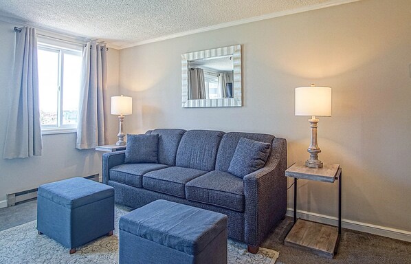 Living room with Queen sleeper sofa