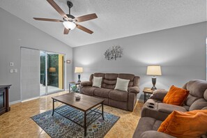 Nice seating living space. Sliding panels for back door.