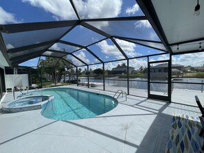 View of newly constructed boat dock from pool