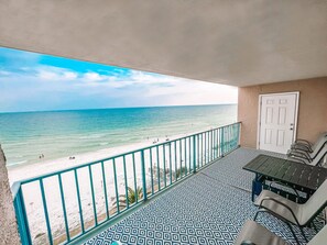 Indulge in stunning panoramic views from your balcony. Watch for dolphins!