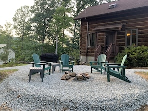 Fire pit. Host provides kindling, wood, starter, roasting sticks even the match!