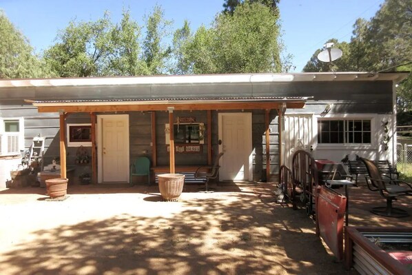 The Bunkhouse porch. Enough room to park a trailer and no stairs to enter.