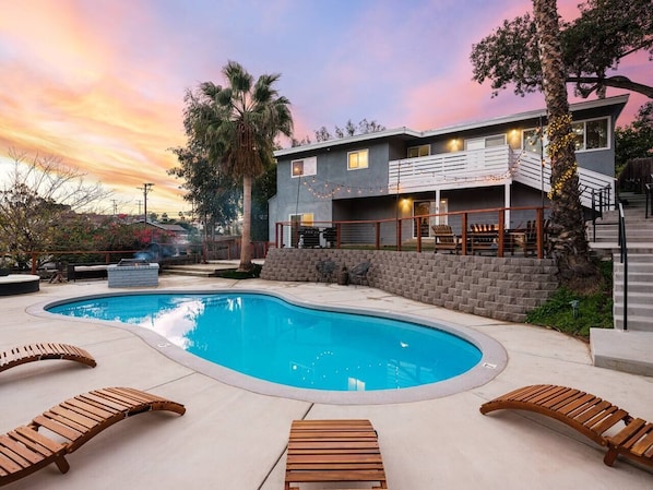 Summer fun with friends! Nothing better than a cool dip in the pool followed by a cozy bonfire on a warm summer night!