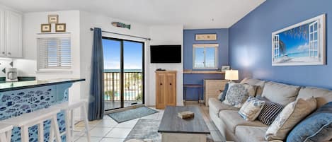 A Beautiful View of the Ocean from the Living Room and Balcony