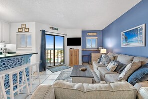 A Beautiful View of the Ocean from the Living Room and Balcony