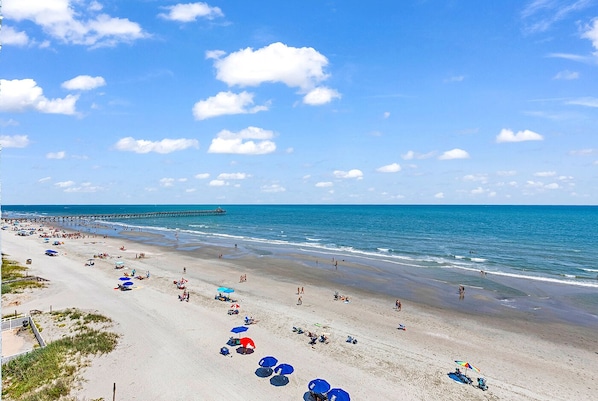 Cherry Grove Pier view and quiet section of beach.