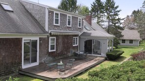 Large Rear Deck with retractable awning.  Private yard.