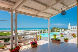 Sheltered terrace area with sea views
