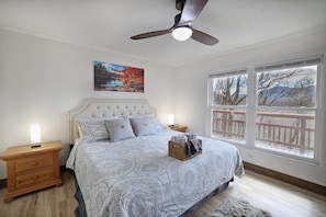 Bedroom #1, King Bed, ensuite bathroom with mountain views