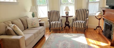 Beautiful Living Room with Bay Windows,