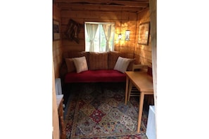 Inside the one-room cabin.