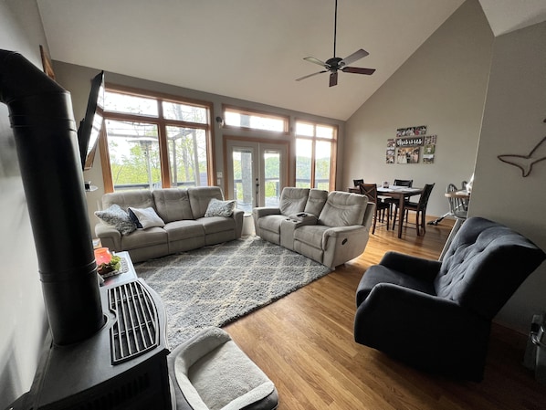 Living Room Open to Dining area and Bar to Kitchen 