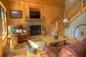 Gas Log Fireplace and Flat Screen TV in living room