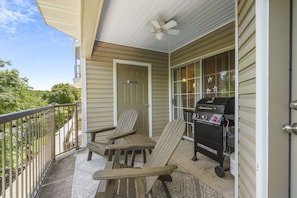 Balcony with seating for 2 and Gas grill