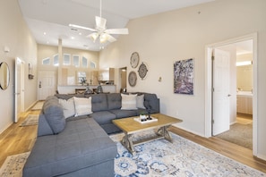 Living room with TV and Queen sofa bed