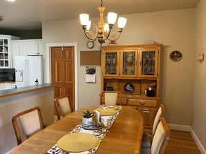 There’s a dining table that will seat six comfortably.