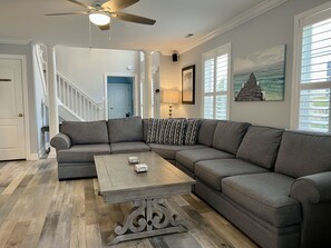 Expansive living room and ample seating.