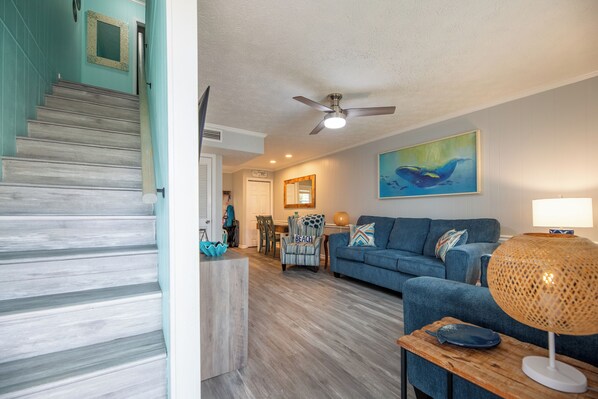 Relaxing is easy on our brand new super comfy couches. We also have two levels for everyone to spread out.