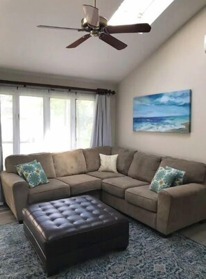 Hang out in the bright family room.