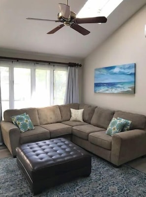 Hang out in the bright family room.