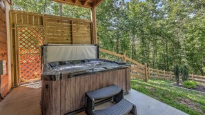 soak away your stress in the private 5 person hot tub