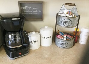 Coffee and condiments are provided on the house!