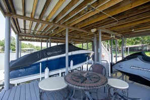 The covered part of the dock is ideal for relaxing and enjoying a picnic!