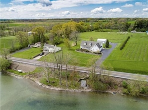 Sky view of house from lake and lake access.