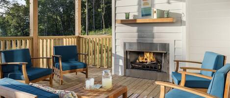 Back porch with gas fireplace