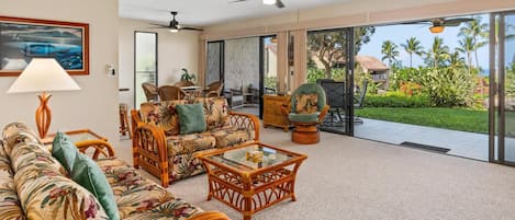 Living area with large sliding doors