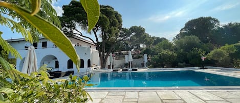 view of pool and main house