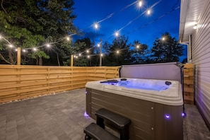 A 6 person hot tub is available year round with LED lights!