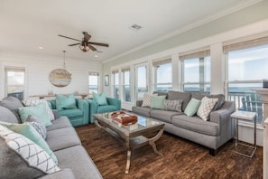 Living room space with ocean view